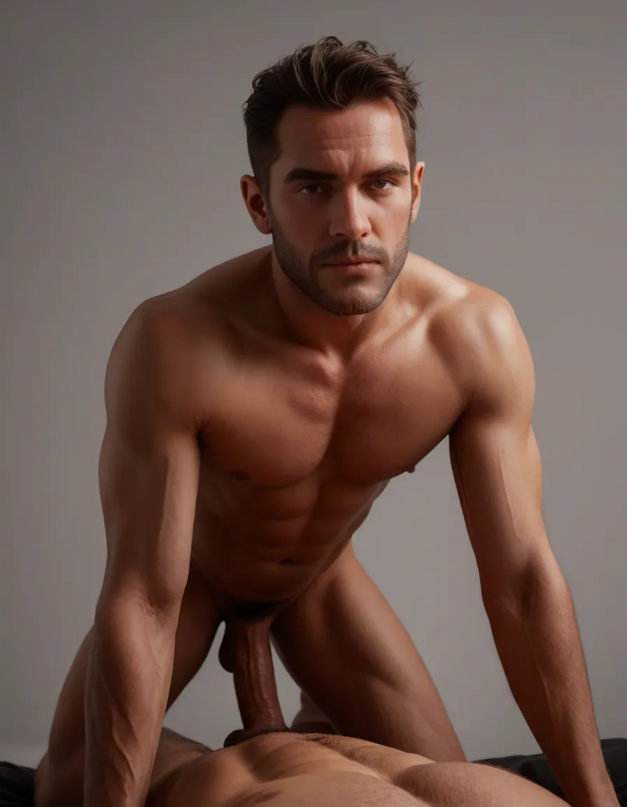 dslr, film grain, photorealistic, fitness model, navel, bow, on all fours, transparent background, over the shoulder man males standing large_penis, score_9, score_8, candid photo, realistic skin texture, visible skin pores, film grain, depth of field