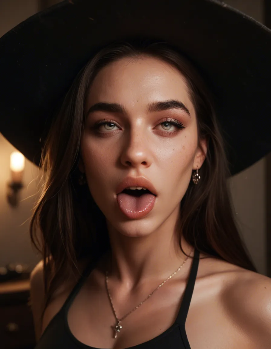 sharp focus, 8k uhd, witch, alternate costume, ahegao, lifelike render, score_9, score_8, amateur photo, phone snapshot, realistic skin texture, skin blemishes, soft indoor lighting