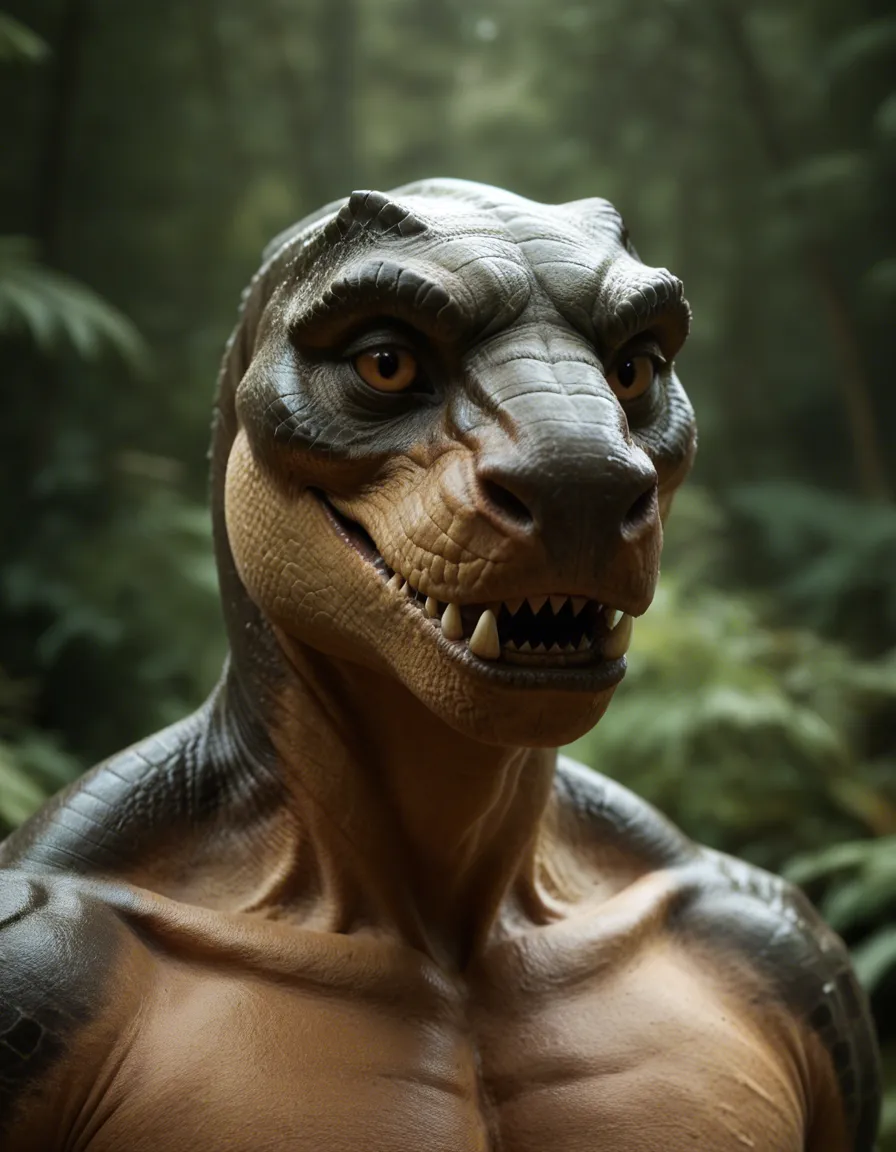 Furry_on_furry, tyrannosaurus, giant,, score_9, score_8, candid photo, realistic skin texture, visible skin pores, film grain, depth of field