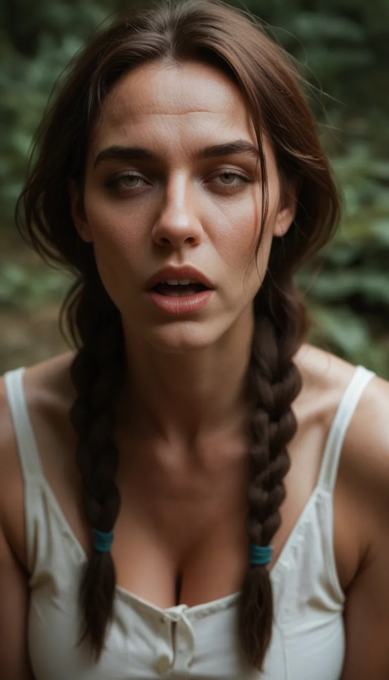 cinematic photo, 8k, milf, twin braids, frills, moaning, RAW photo