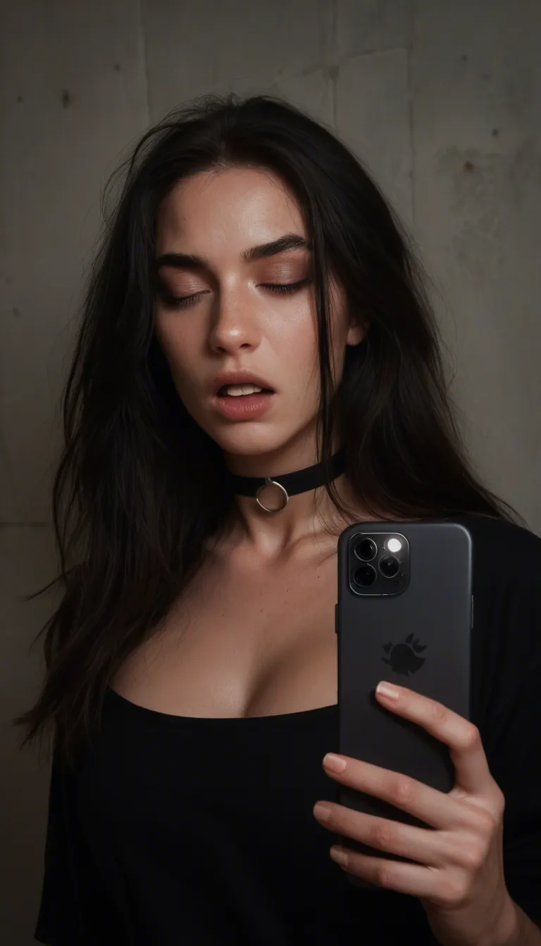sharp focus, 8k uhd, witch, black hair, choker, moaning, dslr quality