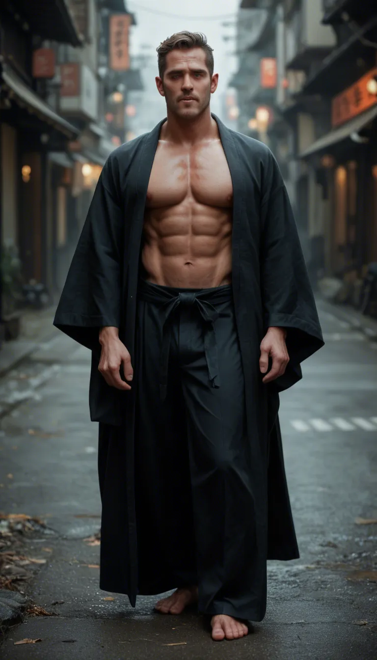 best quality, hyperrealistic, male focus, covered navel, japanese clothes, ahegao, full body, film photography