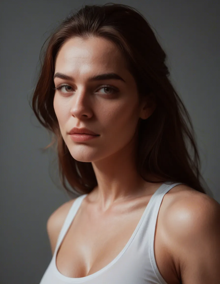 professional photo, high detail, fitness model, frills , presenting, photorealistic, score_9, score_8, candid photo, realistic skin texture, visible skin pores, film grain, depth of field