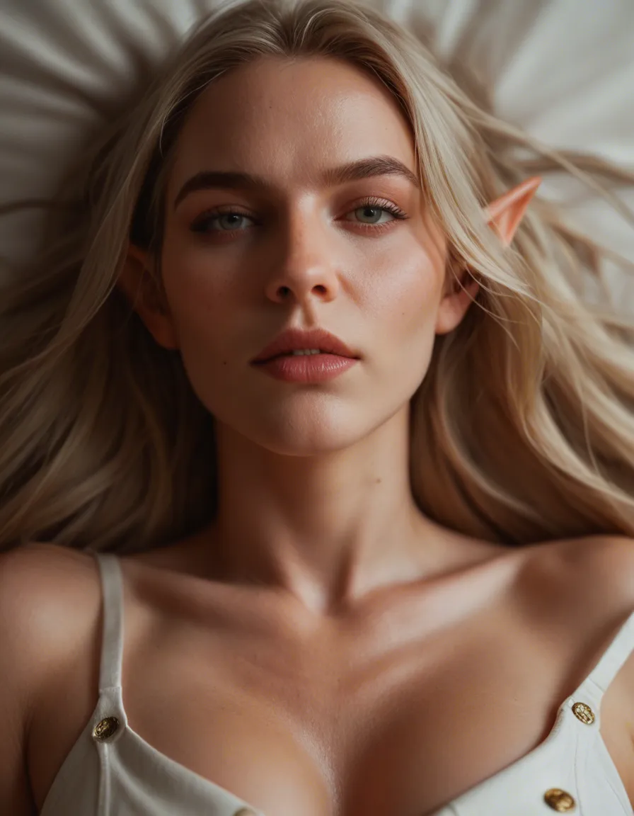 8k, sharp focus, detailed skin, close-up, elf girl, missionary, buttons, blurry background, film photography, score_9, score_8, candid photo, realistic skin texture, visible skin pores, film grain, depth of field
