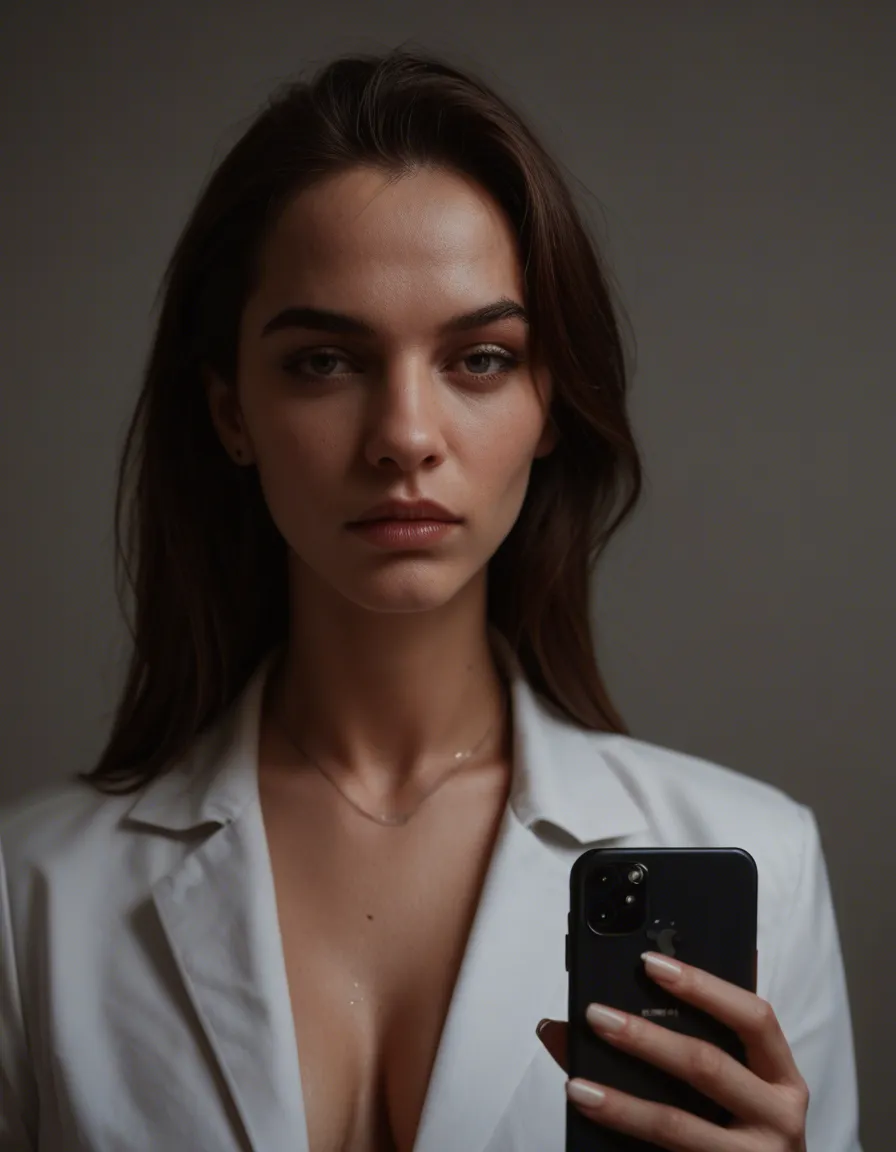 professional photo, high detail, 1woman, fingernails, black gloves, transgender, small tiny cock., score_9, score_8, amateur photo, phone snapshot, realistic skin texture, skin blemishes, soft indoor lighting