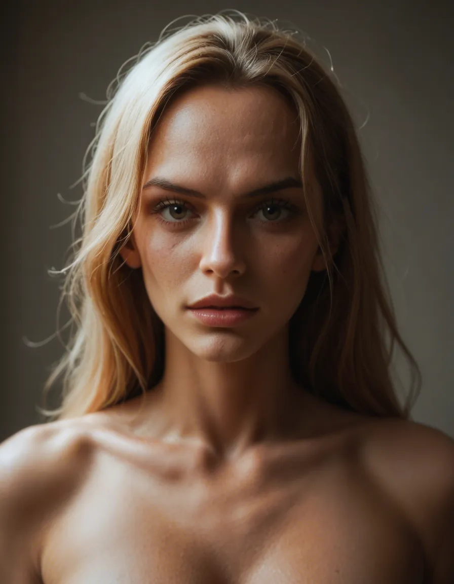 A female version of luffy from one piece in full naked, score_9, score_8, candid photo, realistic skin texture, visible skin pores, film grain, depth of field