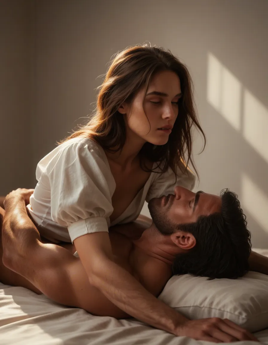 8k, sharp focus, detailed skin, male focus, floating hair, puffy sleeves, 69 position, spotlight, dslr quality, score_9, score_8, candid photo, realistic skin texture, visible skin pores, film grain, depth of field