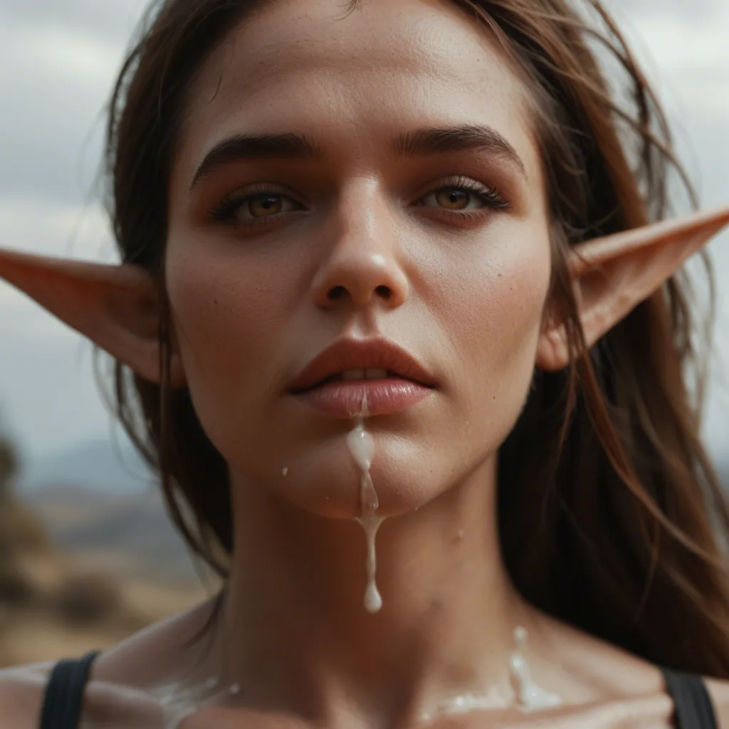 8k, sharp focus, detailed skin, close-up, elf woman, cum on breasts, black footwear, depth of field, intense passion, cinematic realism Foot Job cum