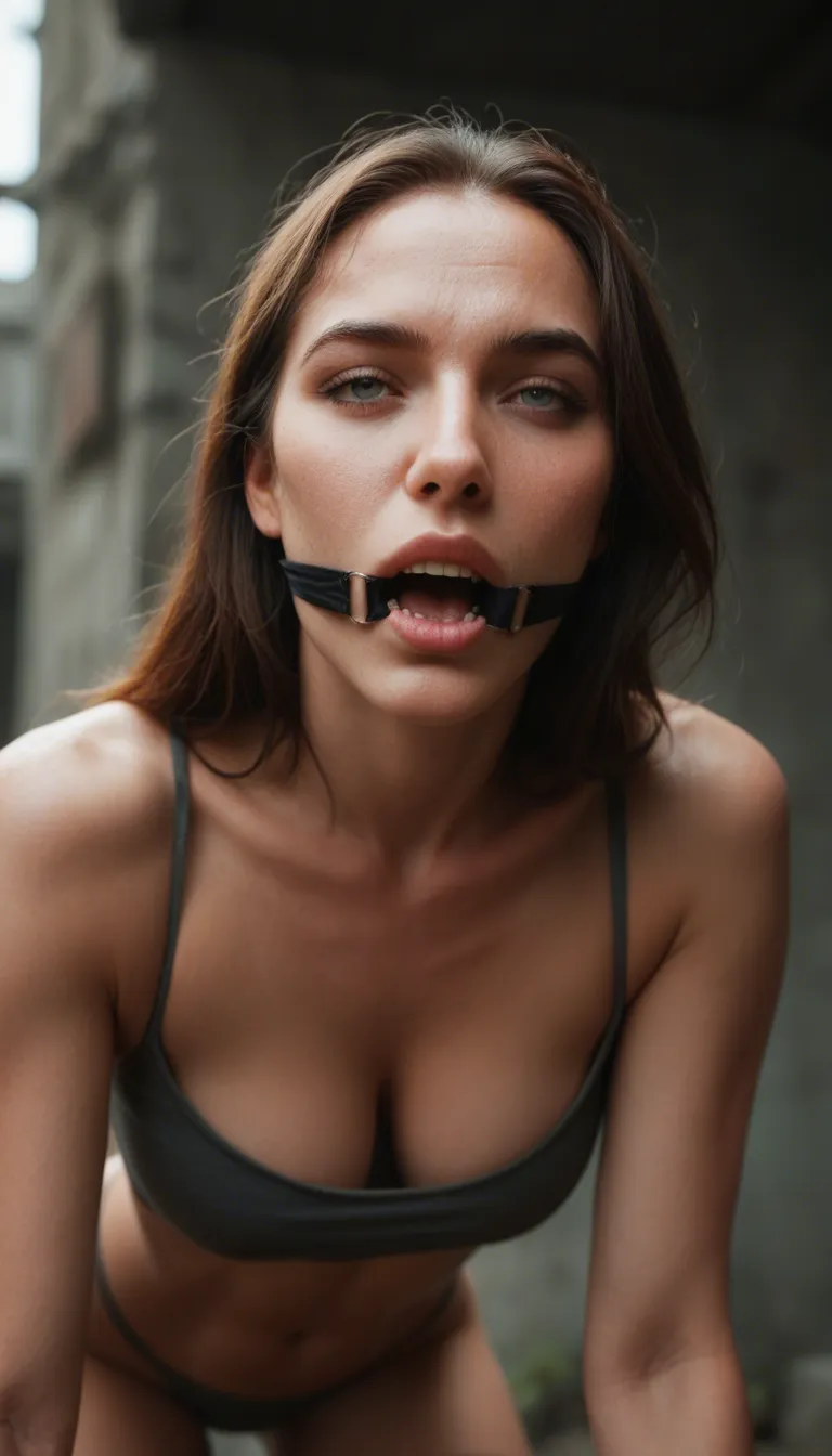 gets fucked from behind and gets handgag