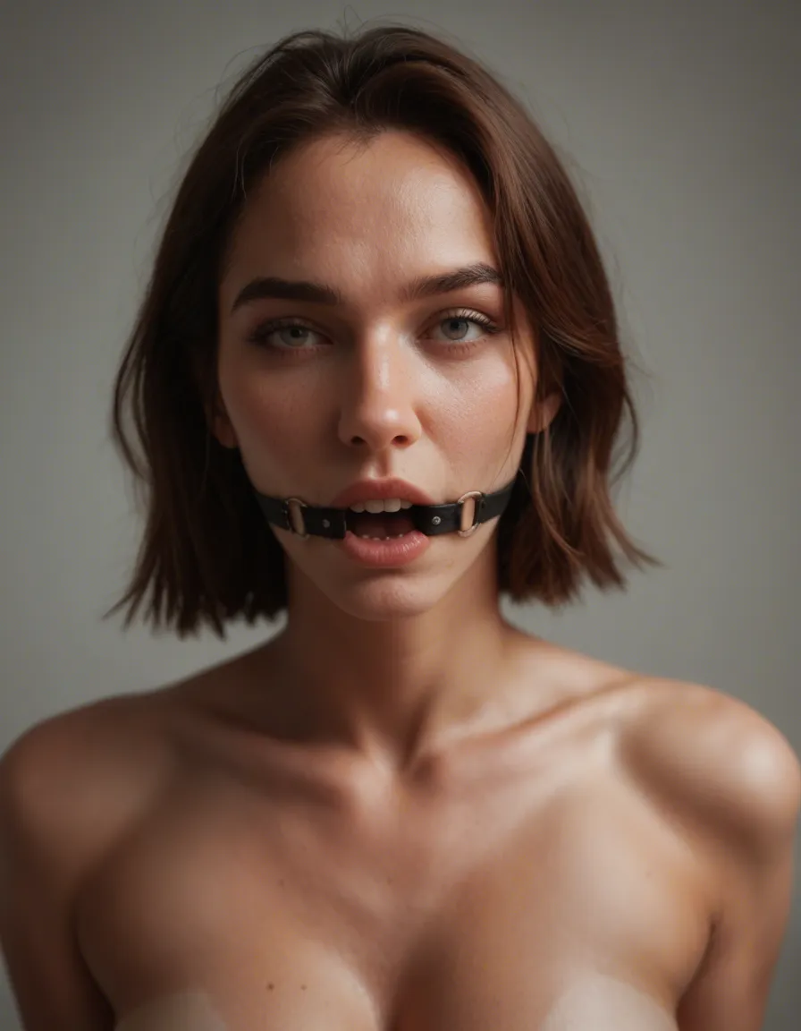 gets fucked from behind and gets handgag, score_9, score_8, candid photo, realistic skin texture, visible skin pores, film grain, depth of field