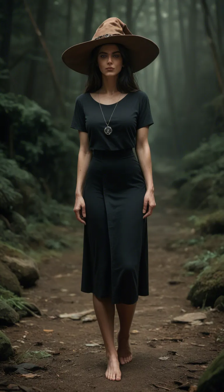 best quality, hyperrealistic, witch, barefoot, short sleeves, futanari, cinematic realism