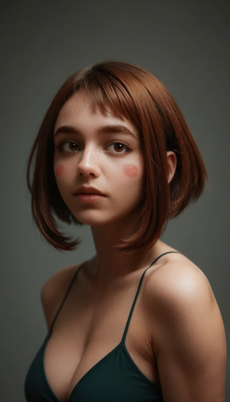 8k, sharp focus, Make the character accurately match Ochaco Uraraka from My Hero Academia. Preserve her canonical facial features, short brown bob haircut, warm brown eyes, fair skin tone, body proportions, and recognizable appearance. Keep her official costume and character design accurate to the anime. Do not redesign, exaggerate, or alter her defining features. Make her look unmistakably like Ochaco Uraraka from the show. she is in downward dog position, butt raised in the air, (back view) looking back at the camera, cameltoe, her vagina is dripping wet, her bmi is about 18.5, smug erotic expression., aerial cinematic drone photography, bird's-eye perspective, sweeping landscape, dramatic volumetric god rays, sunbeams piercing through atmospheric haze, cyberpunk noir detective mood, rain-soaked asphalt, Blade Runner 2049 aesthetic, serene tranquil atmosphere, calm quiet stillness, meditative zen harmony