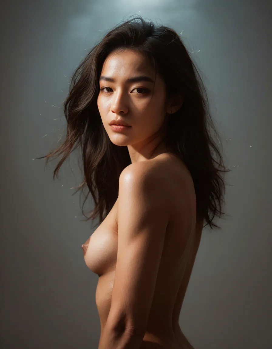 highly detailed, natural lighting, asian model, floating hair, fully nude, moonlight, natural skin texture, score_9, score_8, amateur photo, phone snapshot, realistic skin texture, skin blemishes, soft indoor lighting