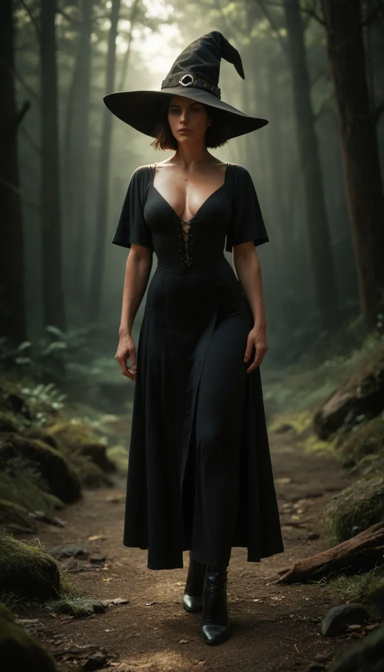 highly detailed, natural lighting, witch, futanari, black footwear, day, photorealistic