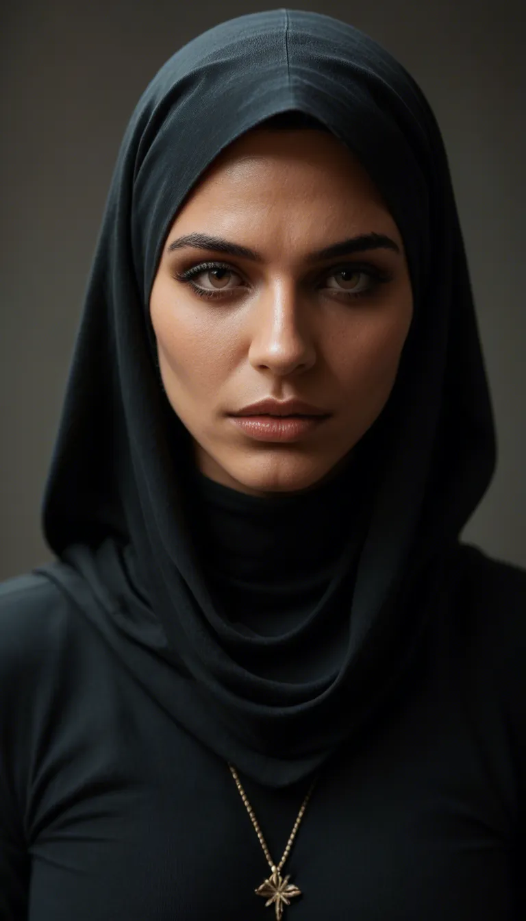 POV close-up of an attractive adult woman in her mid-20s wearing a black hijab and full frontal, looking directly into the camera with a teasing seductive expression, giving slow detailed jerk-off instructions, speaking and gesturing toward the viewer, subtle body movements, soft bedroom lighting, realistic skin texture, high detail, cinematic, 8k. Photorealistic