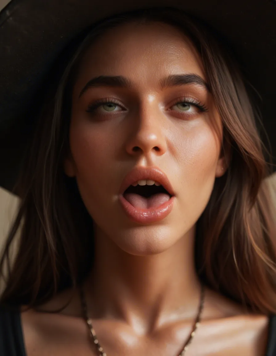 8k, sharp focus, detailed skin, witch, petite adult woman, jewelry, ahegao, depth of field, close-up, hyperrealistic, score_9, score_8, candid photo, realistic skin texture, visible skin pores, film grain, depth of field