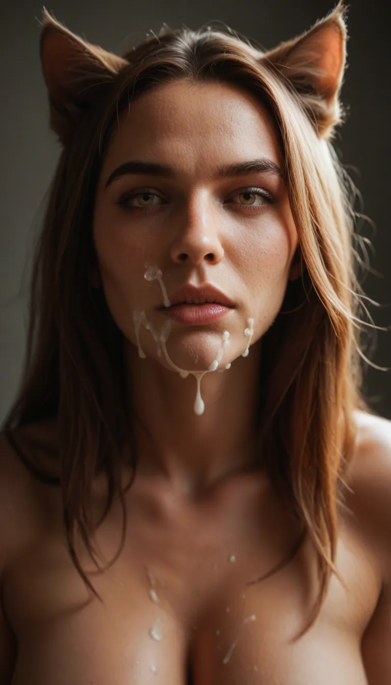 8k, sharp focus, detailed skin, catgirl, cum on face, toes, dreamy atmosphere, film photography, submissive and breeding
