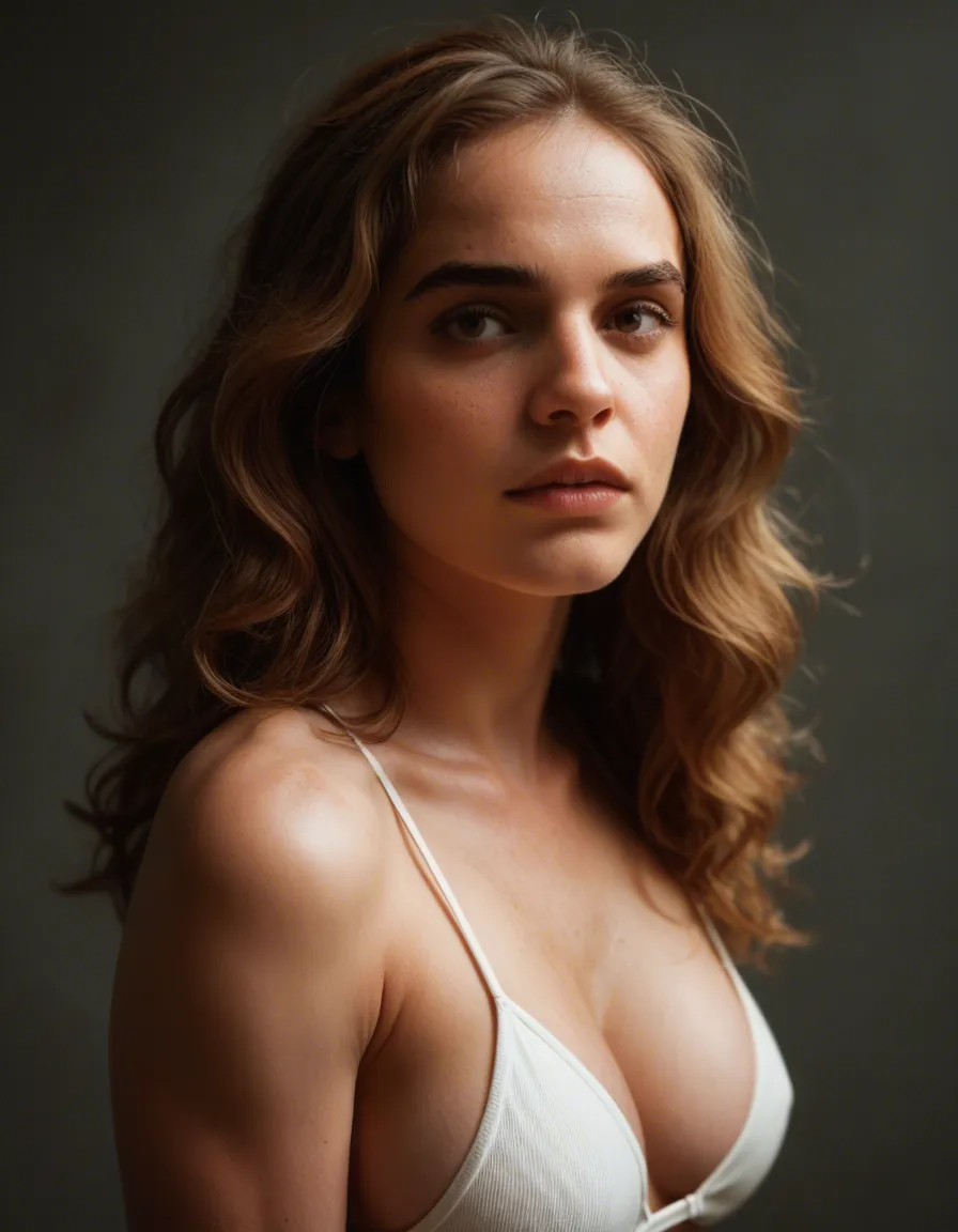 hermione granger tits out, score_9, score_8, candid photo, realistic skin texture, visible skin pores, film grain, depth of field