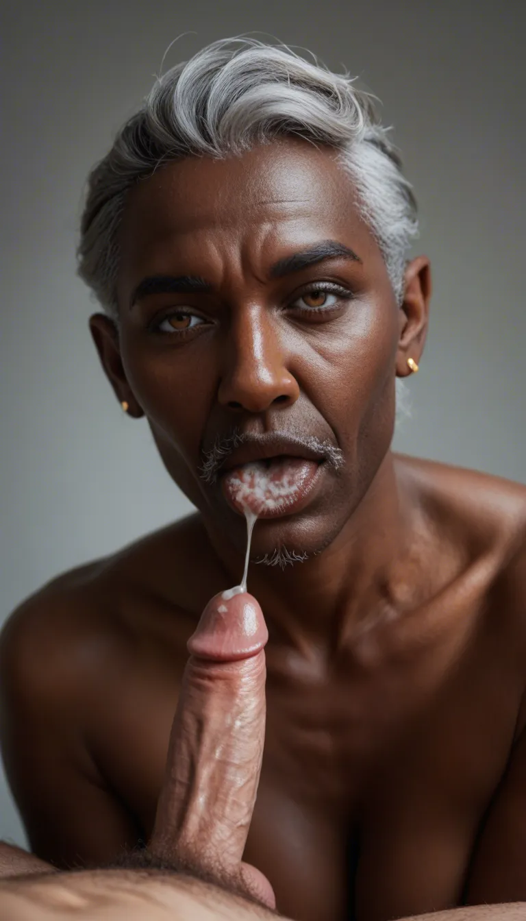 African dark black 63 year old grandpa average body no abs gray hair shooting semen out of his uncircumcised penis into the mouth a 26 year old black african naked male.