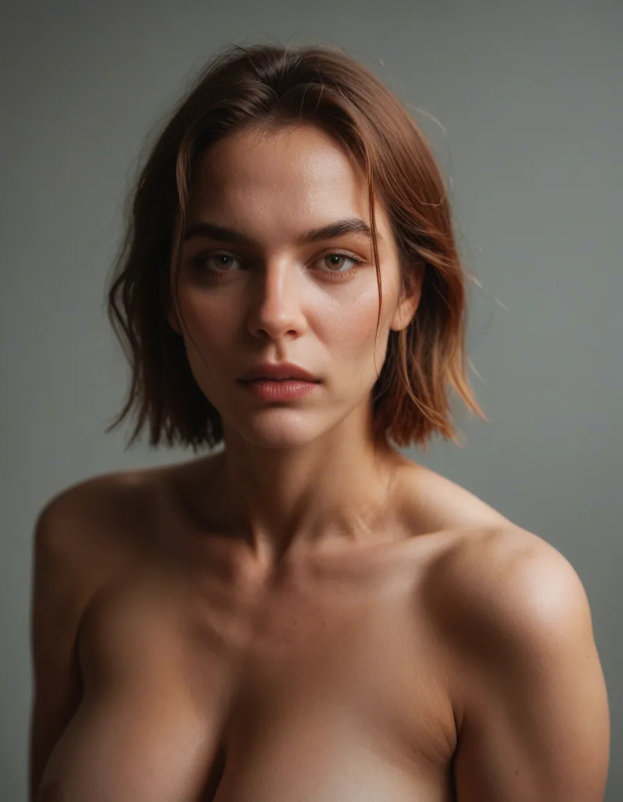 Rubia tetona, score_9, score_8, candid photo, realistic skin texture, visible skin pores, film grain, depth of field