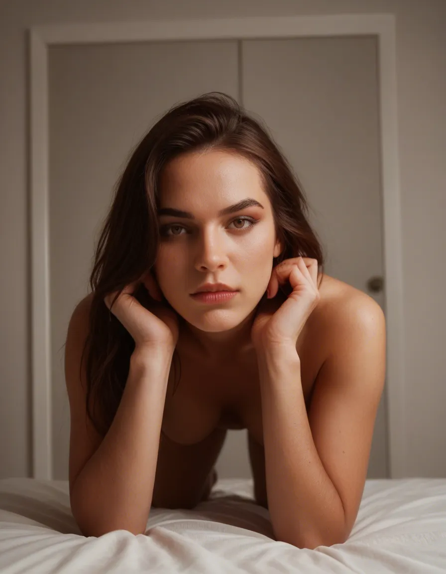 RAW photo, ultra realistic, succubus, brown hair, official alternate costume, on all fours, golden hour, 8k uhd photo_(object), score_9, score_8, candid photo, realistic skin texture, visible skin pores, film grain, depth of field