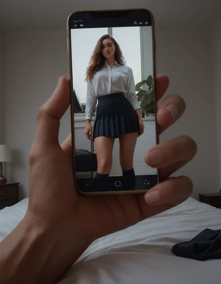 skirt, kneehighs , black wavy hair, sunkissed, giantess, score_9, score_8, amateur photo, macrophilia, Close up, score_9, score_8, amateur photo, phone snapshot, realistic skin texture, at home, bedroom, sexually_suggestive,, score_9, score_8, 3d render, octane render, subsurface scattering, ray tracing, smooth shading, facesitting, femdom score_9, score_8, 3d render, octane render, subsurface scattering, ray tracing, smooth shading, score_9, score_8, amateur photo, phone snapshot, realistic skin texture, skin blemishes, soft indoor lighting