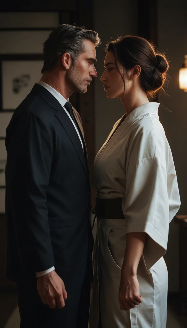 professional photo, high detail, couple, mole, japanese clothes, bondage, side view, ambient glow, dslr quality