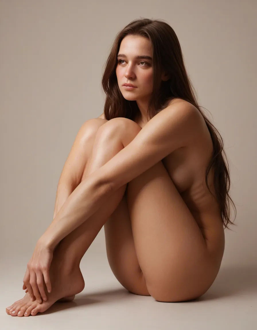 masterpiece, best quality, very aesthetic, absurdres, detailed, outline, sweetstyle99,
1woman, solo, tdkiruko, long hair, brown hair, brown eyes, (blush), eyebrows, looking away, hugging own legs, knees to chest, nude, knees together, toes, medium breasts, butt, (pubic hair:0.8), (hairy pussy:0.85), detailed pussy, clitoris, (labia:0.8), (anus:0.85) ,dutch angle, low angle,
abstract,, score_9, score_8, candid photo, realistic skin texture, visible skin pores, film grain, depth of field