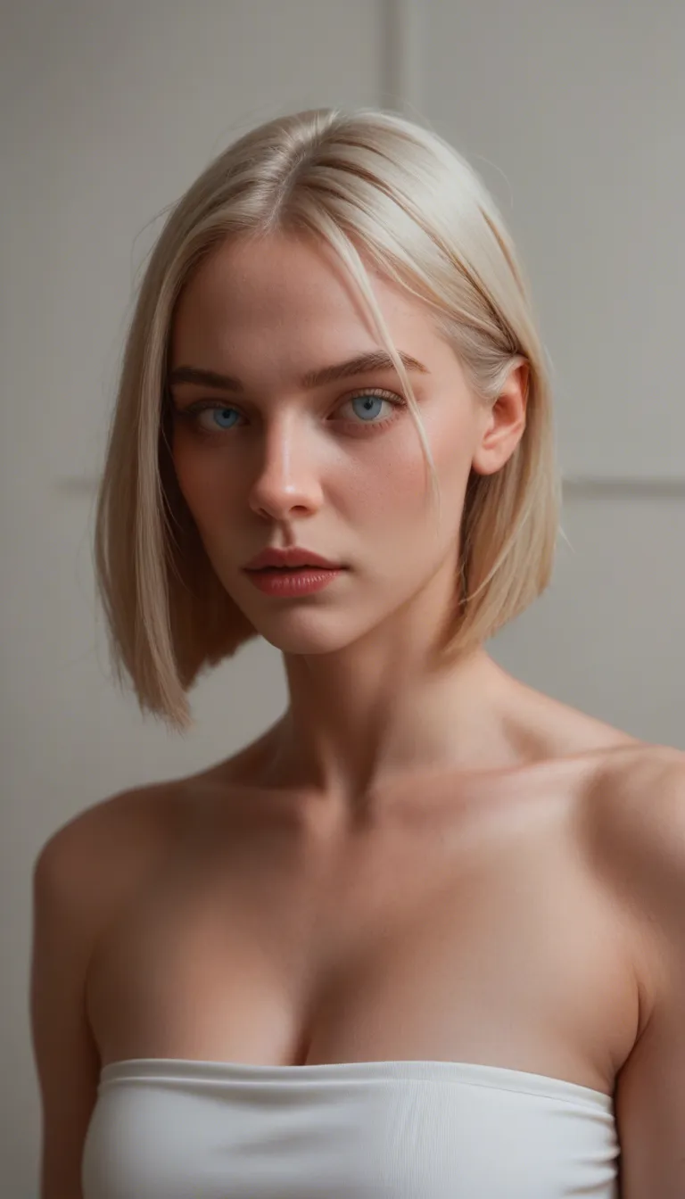 19-year-old, Caucasian female, lean build, porcelain skin, bright blue eyes, pale blonde hair, blunt-cut bangs, twin ponytails, delicate facial features, vaginal sex, man pulls her hair
