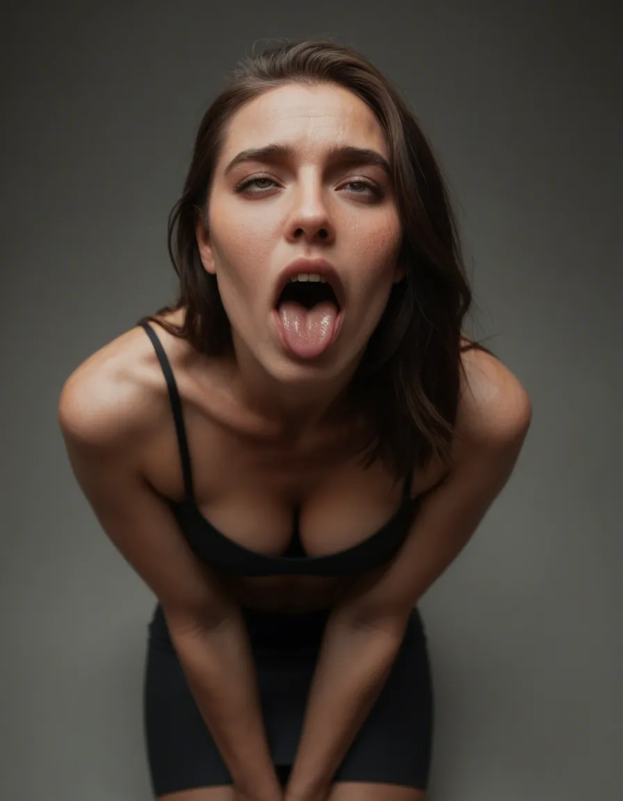 dslr, film grain, photorealistic, solo, black skirt, ahegao, natural skin texture, score_9, score_8, candid photo, realistic skin texture, visible skin pores, film grain, depth of field