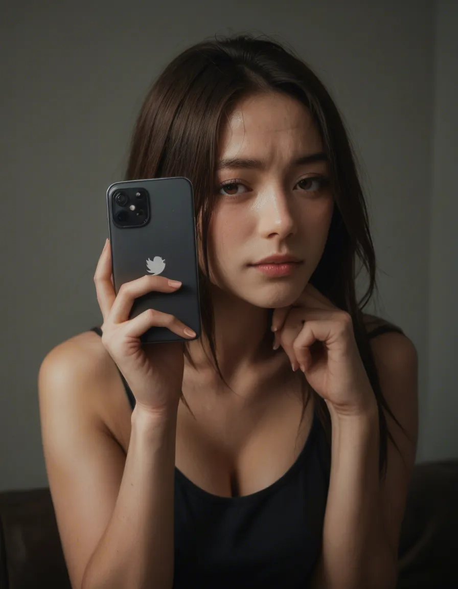 えろいくて可愛いおっぱいが大きい女の子。, score_9, score_8, amateur photo, phone snapshot, realistic skin texture, skin blemishes, soft indoor lighting