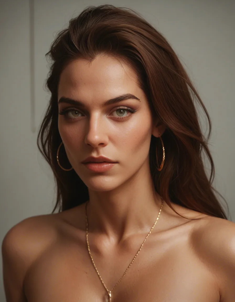De sa main lever elle prend un pénis et le met dans sa bouche. De l'autre main elle enlève ses vêtements pour montrer sa grosse poitrine ferme et ronde, score_9, score_8, candid photo, realistic skin texture, visible skin pores, film grain, depth of field
