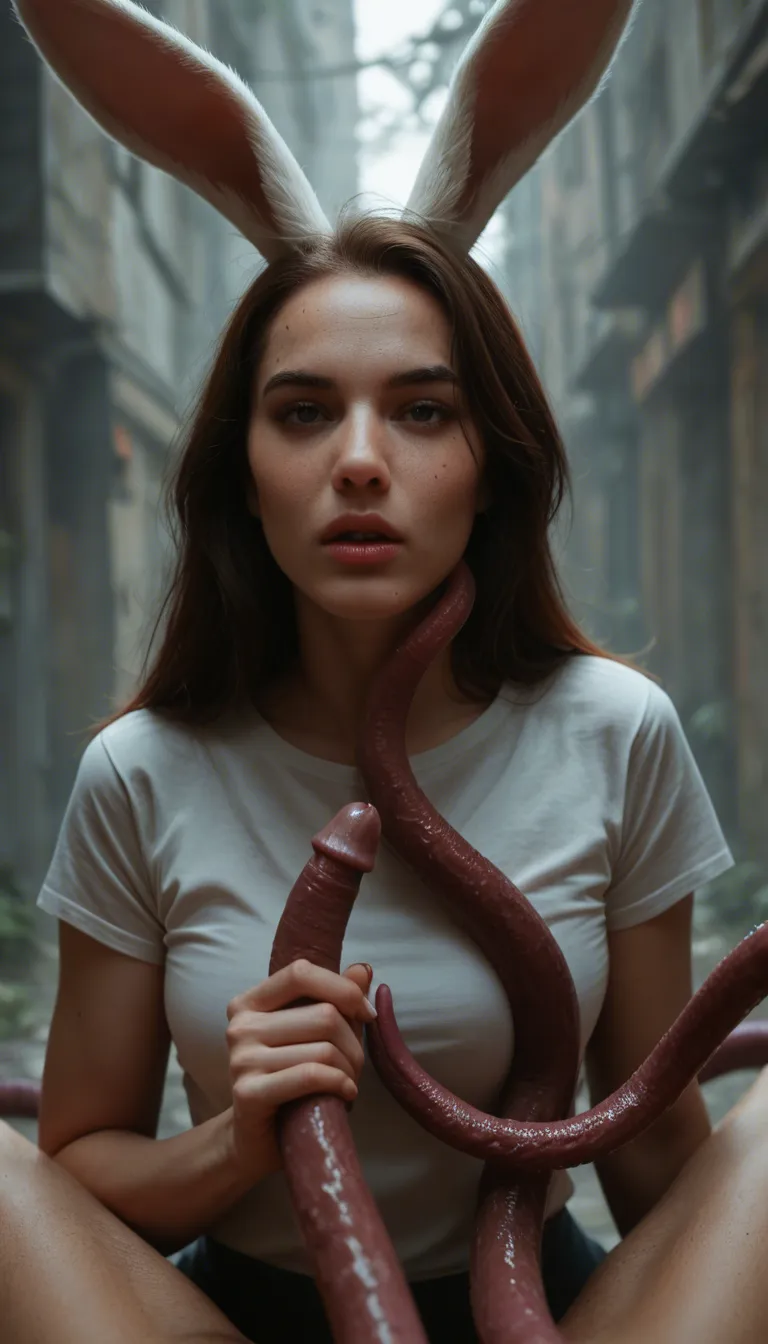 sharp focus, 8k uhd, bunny woman, mole, short sleeves, tentacle, POV, warm tones, natural skin texture
