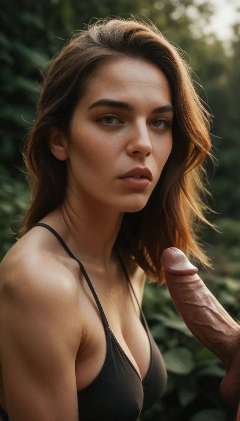 slutt sucking cock outside in the garden