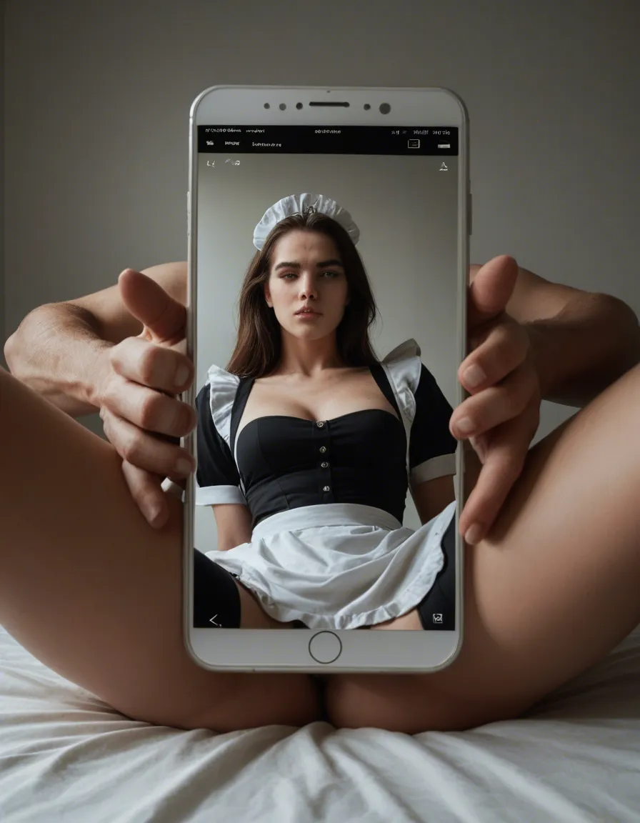 sharp focus, 8k uhd, maid, spread legs, hands up, wild energy, 8k uhd photo, score_9, score_8, amateur photo, phone snapshot, realistic skin texture, skin blemishes, soft indoor lighting