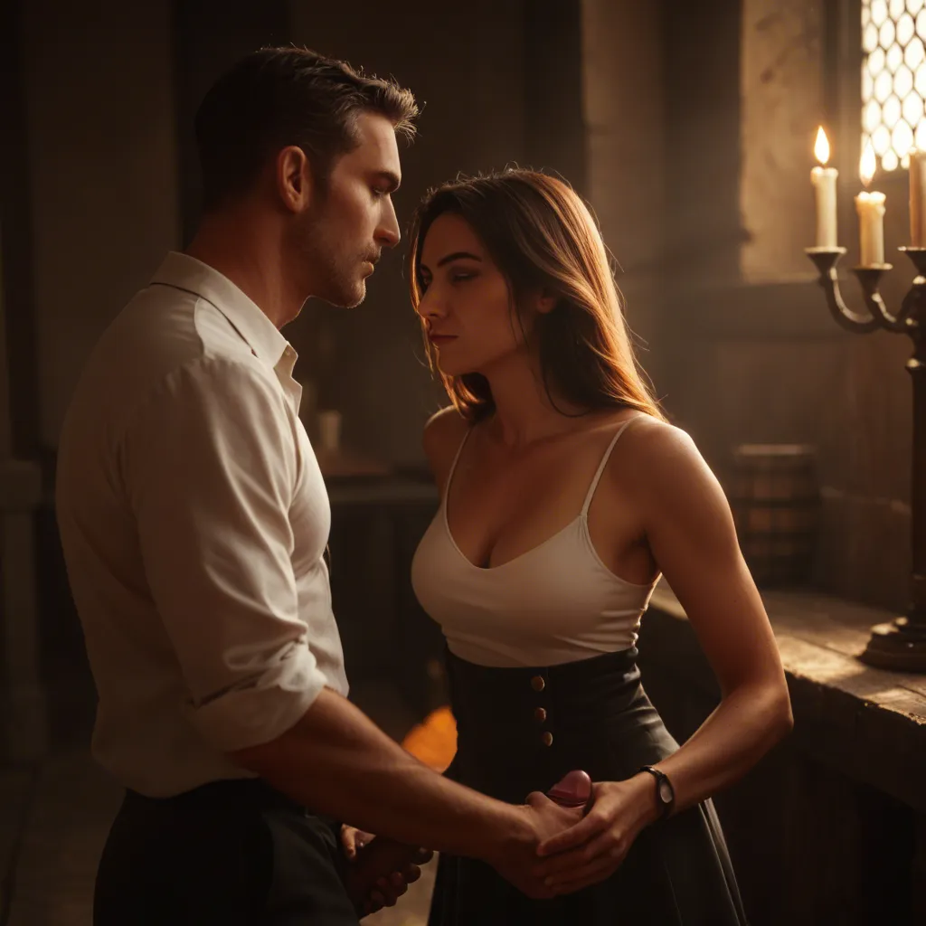 sharp focus, 8k uhd, couple, colored skin, skirt, handjob, sunlight, full body, candlelight, 8k uhd photo