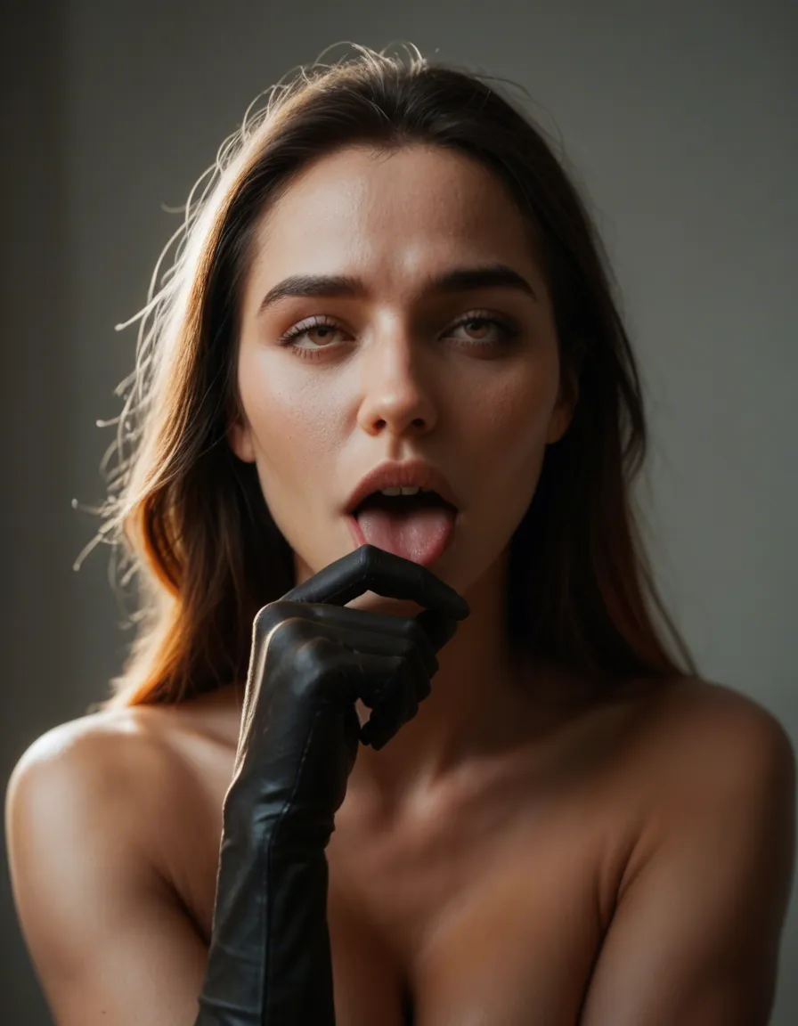 cinematic photo, 8k, multiple women, two-tone hair, black gloves, ahegao, dramatic lighting, photorealistic, score_9, score_8, candid photo, realistic skin texture, visible skin pores, film grain, depth of field