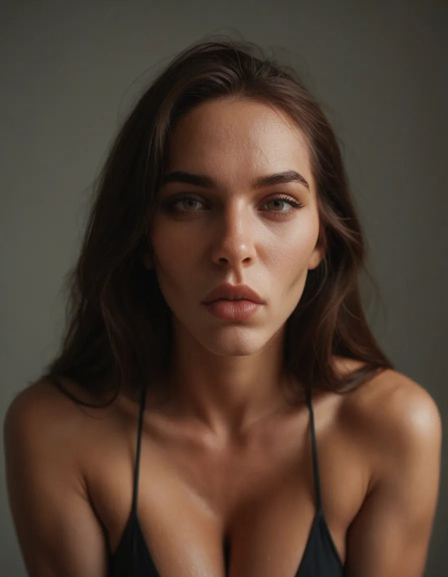 She's sucking two cocks., score_9, score_8, candid photo, realistic skin texture, visible skin pores, film grain, depth of field