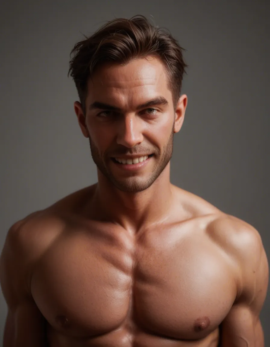 studio quality, sharp focus, male focus, bondage, fingernails, teasing grin, dslr quality, score_9, score_8, candid photo, realistic skin texture, visible skin pores, film grain, depth of field