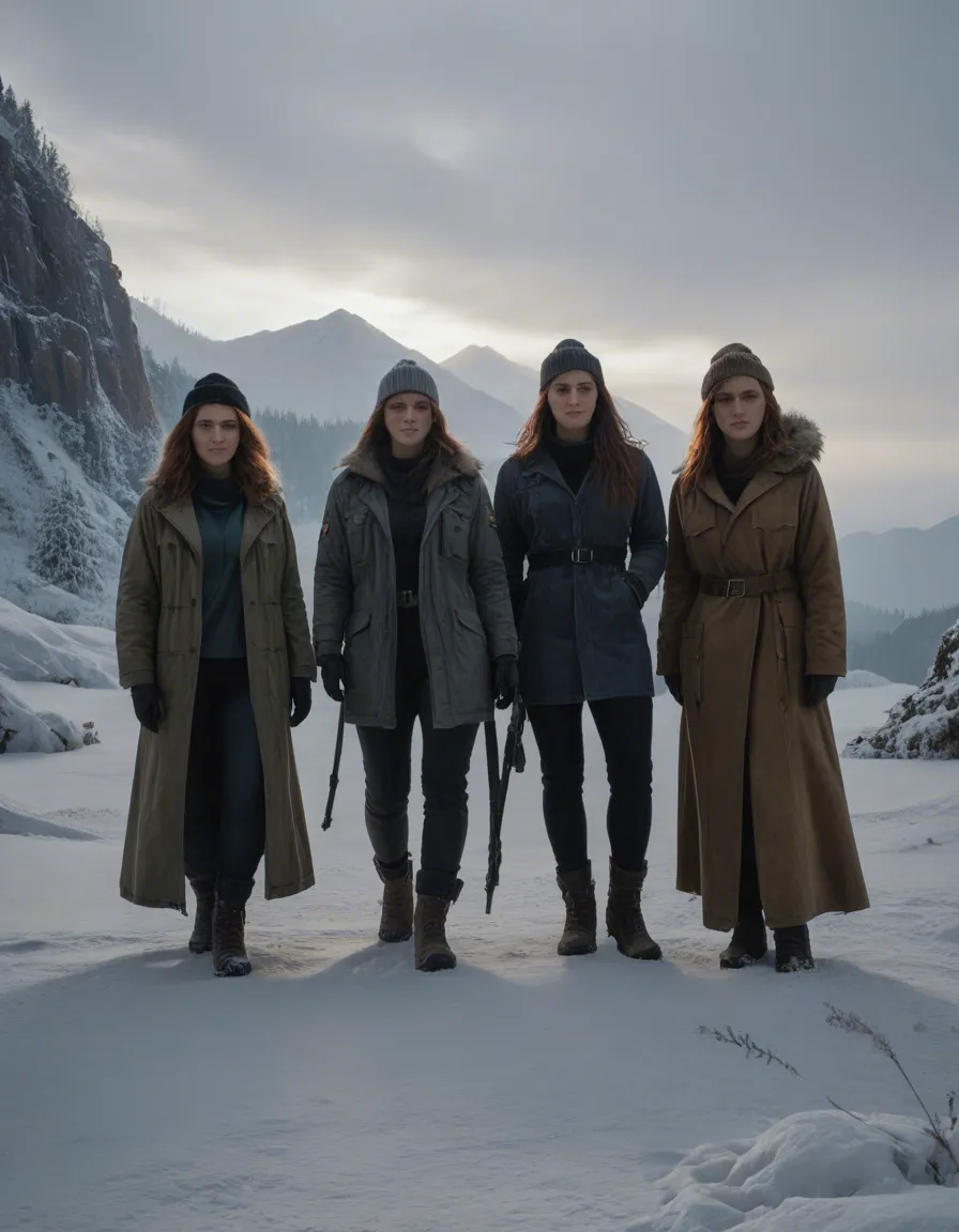 Photorealistic, ultra-detailed, 8k, masterpiece, best quality, cinematic lighting, three beautiful adult women (all 25 years old) on a snowy Swiss mountain peak at dusk, light frost on the ground, gentle rain falling, misty atmosphere.woman 1 (center, super tall 6’8" albino with striking ginger hair, very pale skin, red eyes, voluptuous curvy body, long flowing ginger hair wet from rain, completely nude, glistening rain droplets on her skin, large breasts, detailed nipples, standing confidently with one hand on her hip, looking at the viewer with a sultry expression).woman 2 (short 5’2" albino, extremely pale skin, white hair, petite yet curvy figure, completely nude, rain-slicked skin, sitting on a rock beside woman 1, legs slightly parted, intimate pose).woman 3 (tallest 6’10" Scandinavian, pale skin with light freckles, long blonde hair, athletic yet feminine body, completely nude, standing behind the others, one hand gently resting on woman 1’s shoulder, the other on woman 2’s waist, all three women in a close, sensual embrace, bodies pressed together, flushed skin from the cold rain, detailed anatomy, wet hair and skin, realistic rain droplets, frost on nearby rocks, dramatic mountain landscape in background, moonlight breaking through clouds, depth of field, film grain, highly detailed, score_9, score_8, candid photo, realistic skin texture, visible skin pores, film grain, depth of field