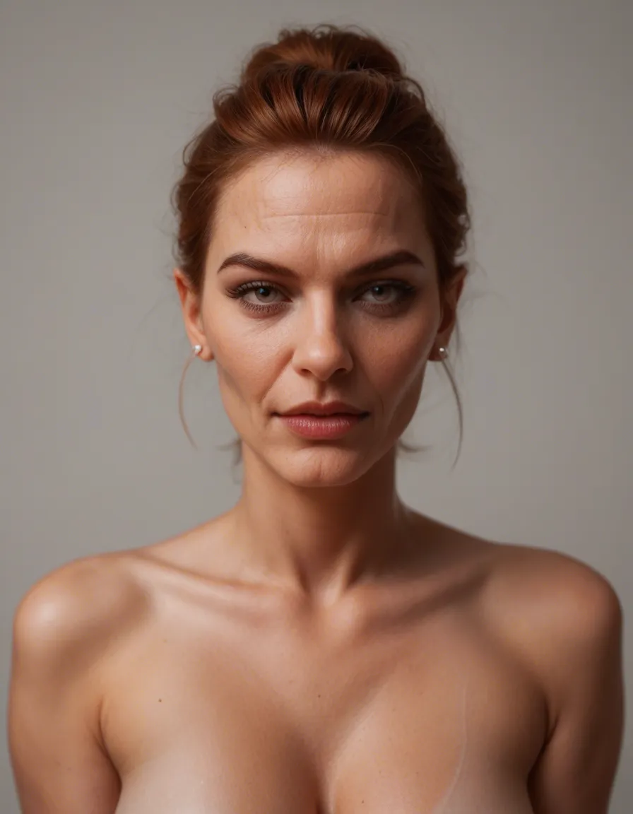 Mom from Dexter's lab naked, score_9, score_8, candid photo, realistic skin texture, visible skin pores, film grain, depth of field