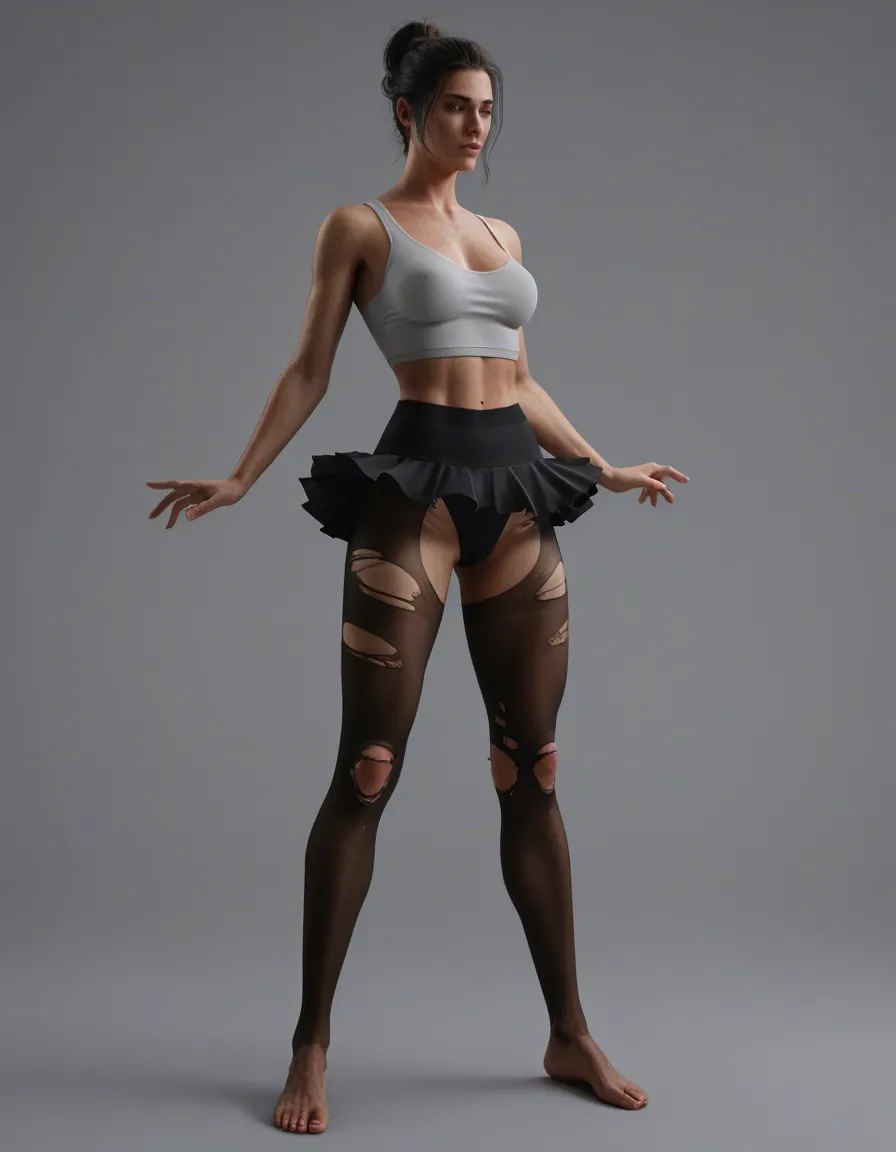 futanari, women in tutu twirling with torn pantyhose, score_9, score_8, 3d render, octane render, subsurface scattering, ray tracing, smooth shading