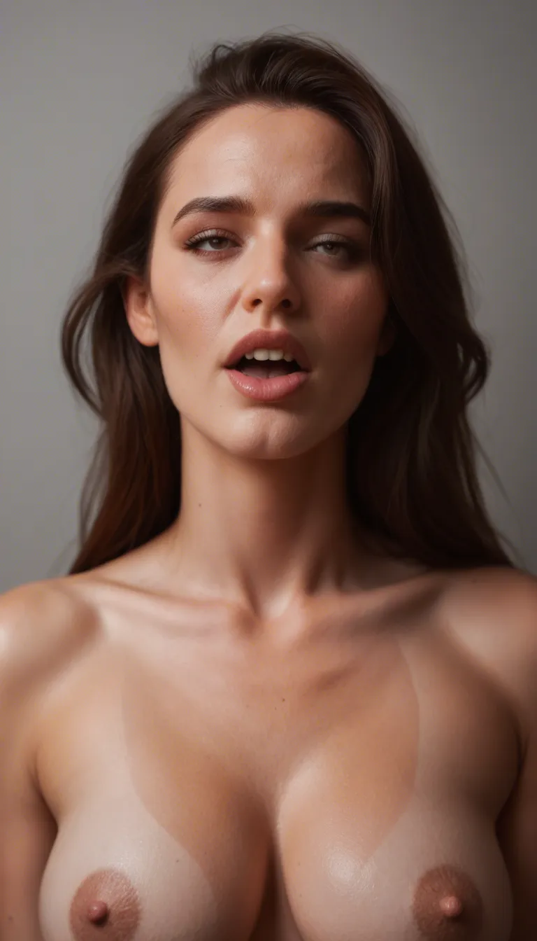 ultra HD, lifelike, portrait, mature female, ahegao, groin, gradient background, seductive look, studio photo