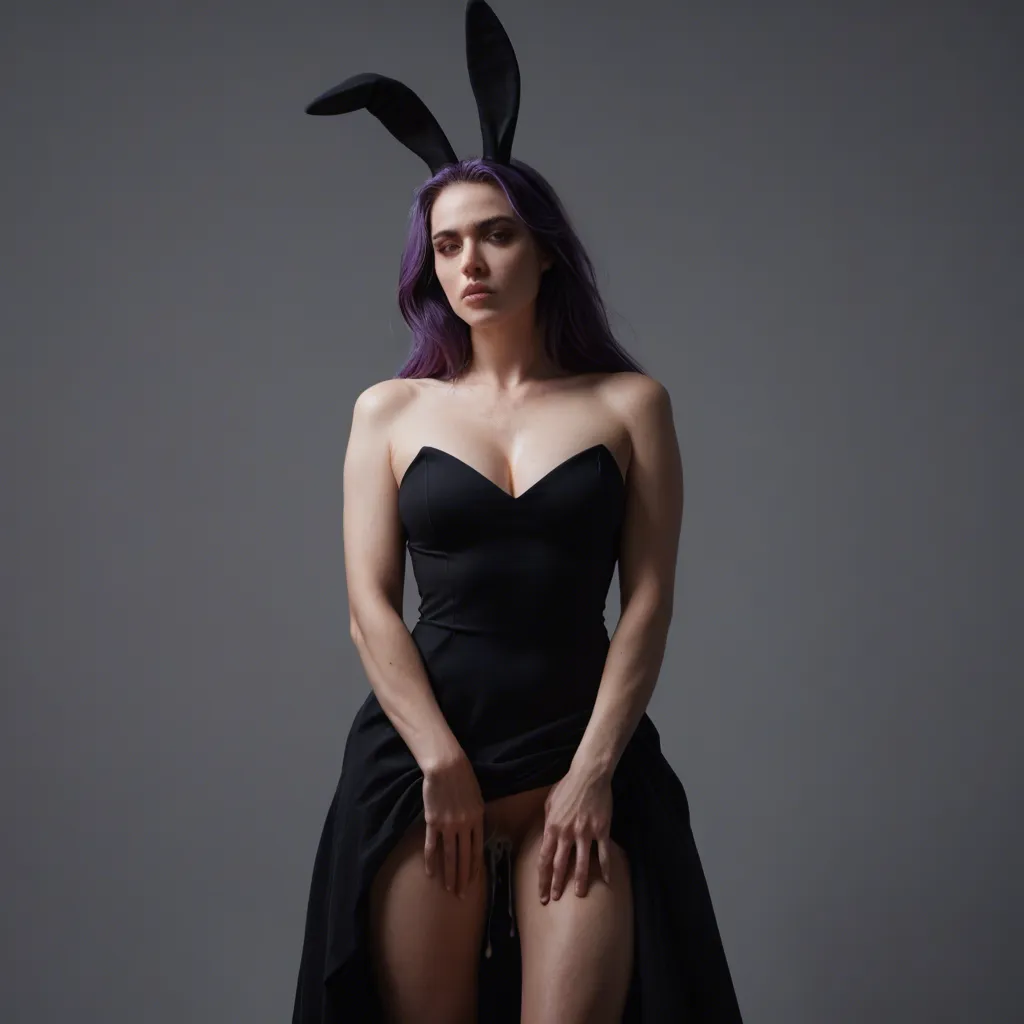 studio quality, sharp focus, bunny woman, purple hair, dress, creampie, moonlight, dslr quality