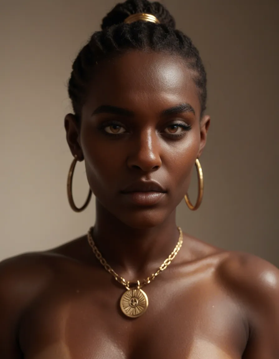 african goddess, facesits her white chastity slave, score_9, score_8, candid photo, realistic skin texture, visible skin pores, film grain, depth of field