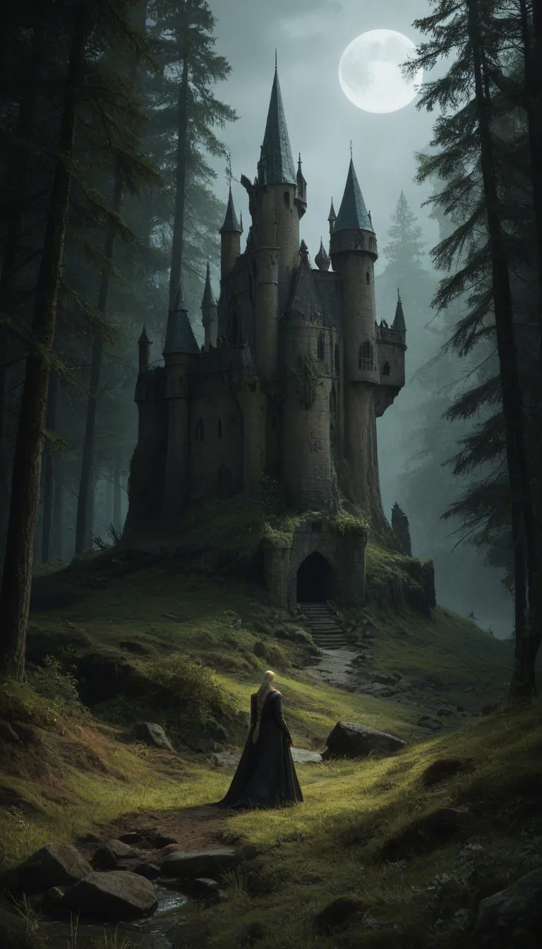 Setting: A medieval forest, midnight, moonlight, an atmospheric scene; moonlight filters through the trees; a medieval castle is visible on the horizon; the grass sways in the background. Pose: 1 woman and 1 man; the woman is blonde, has very long platinum-blonde braids, is of Caucasian origins, a 24-year-old bodybuilder, naked, topless, wearing gold hoop earrings, a brown leather collar, Dark Age-style boots, and wristbands; she is very muscular, has the physique of a bodybuilder, and very small breasts (muscles:1.9), as well as extremely long nipples. The man is a very thin Black man with a large penis. The woman is being anally fucked by the Black man in the doggy style position while she bends over a stone altar, score_9, score_8, candid photo, realistic skin texture, visible skin pores, film grain, depth of field, score_9, score_8, 3d render, octane render, subsurface scattering, ray tracing, smooth shading