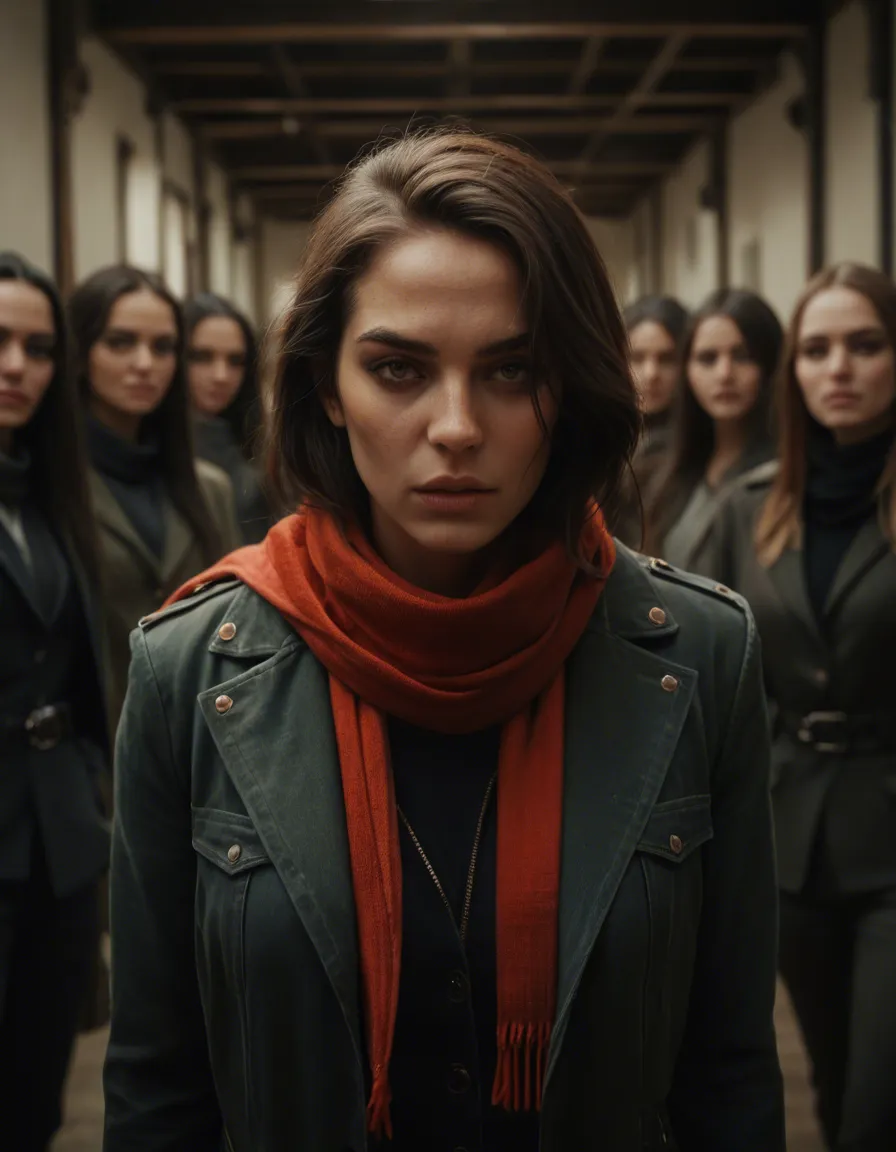 sharp focus, 8k uhd, 4women, bondage, scarf, indoors, cinematic realism, score_9, score_8, candid photo, realistic skin texture, visible skin pores, film grain, depth of field