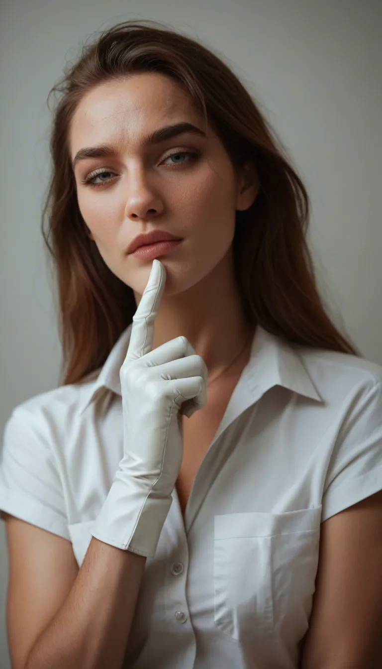 professional photo, high detail, solo female, white gloves, orgasm, ambient glow, film photography