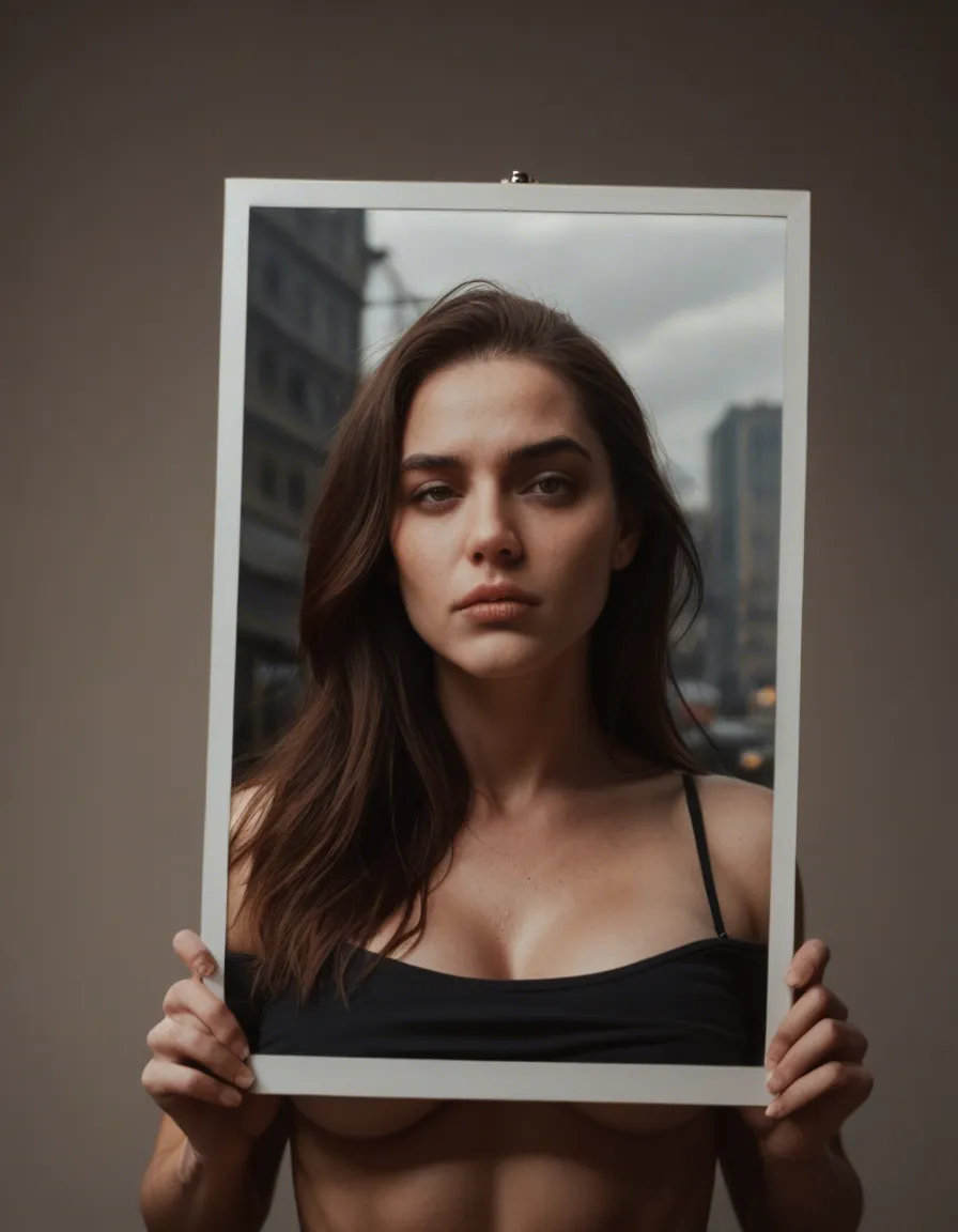 futanari, dslr, film grain, photorealistic, solo female, futanari, hourglass figure, 8k uhd photo_(object), score_9, score_8, candid photo, realistic skin texture, visible skin pores, film grain, depth of field