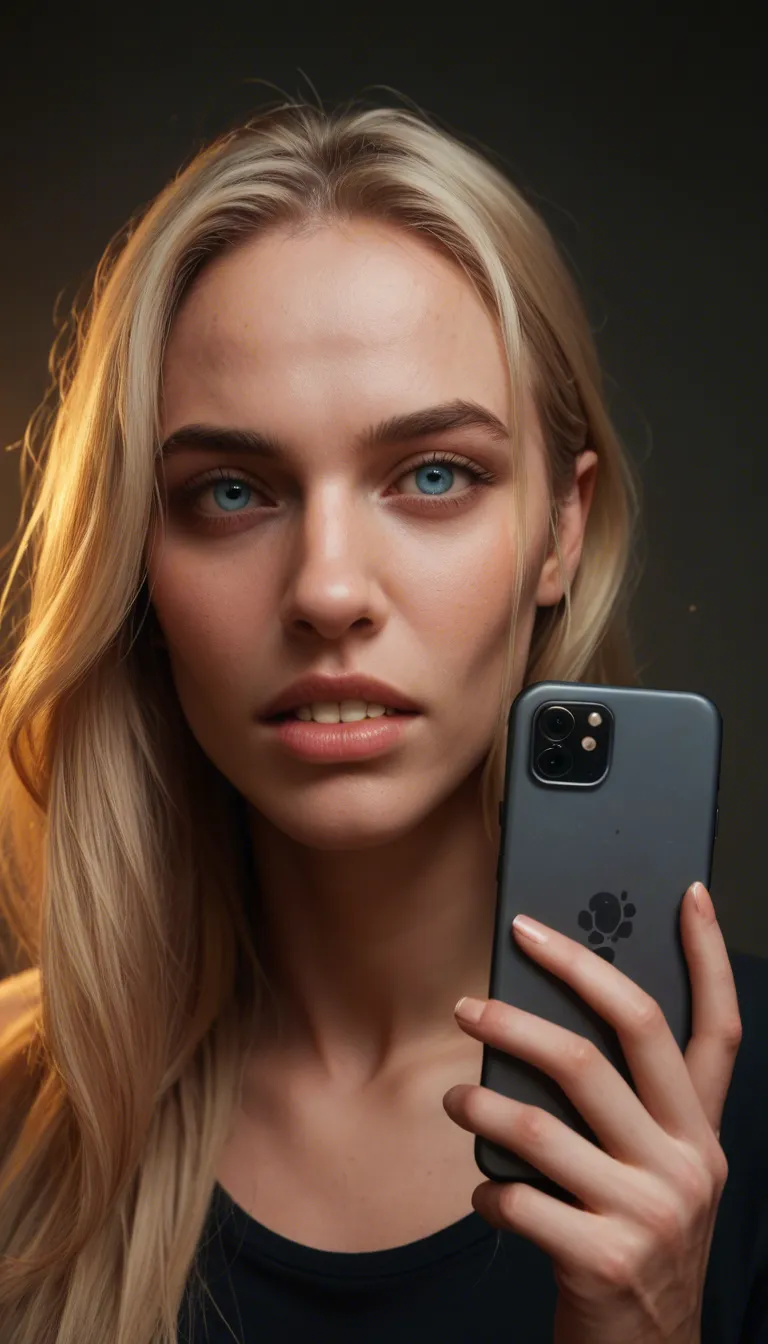 a 55-year-old wavy long-haired blonde wife with a full figure, long face, big blue eyes, big nose, big teeth, big long saggy  jiggly natural tits with huge oversized areolae and hard thick nipples; she is looking down and laughing while leaning over; from_below with her tits hanging; wide shot